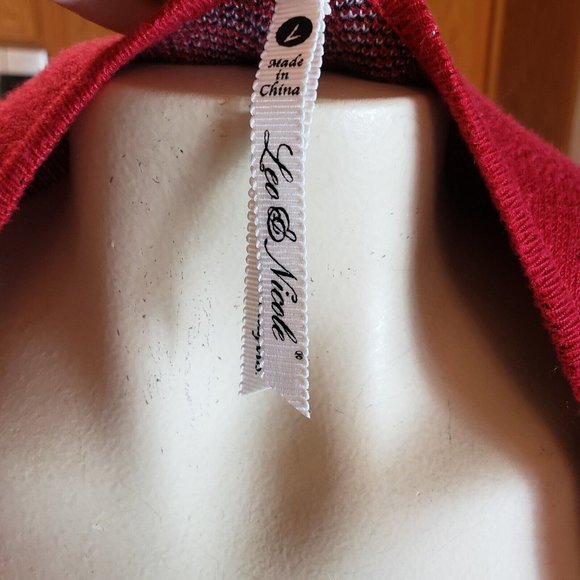 Plaid Cardigan Sweater Size L Black Red Long W No Buttons - Picture 7 of 8